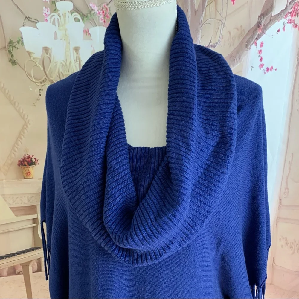 Michael Kors Fringe Navy Overcoat Sweater - Picture 2 of 12